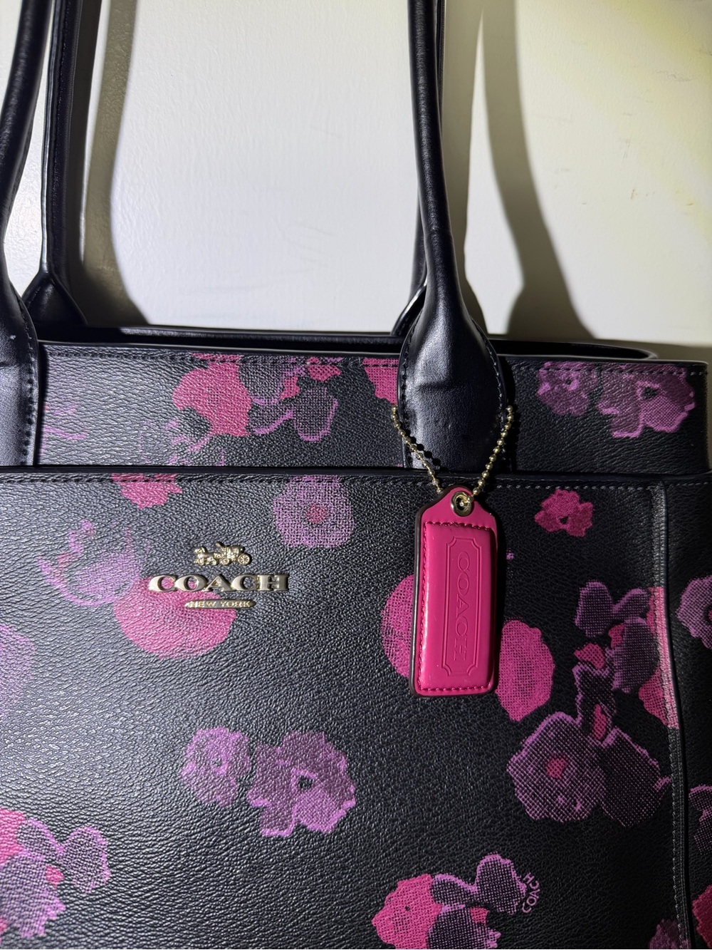 Coach CASEY TOTE Floral Print Black & Pink Tote Bag - Picture 2 of 10